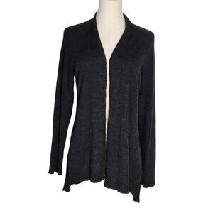 Eileen Fisher Petite Grey 100% Merino Wool Open Front Cardigan Women's Size PL